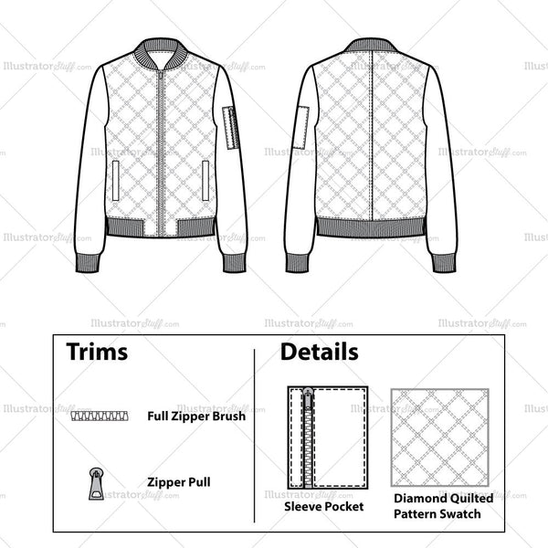 Quilted Bomber Jacket Flat Template – Templates for Fashion