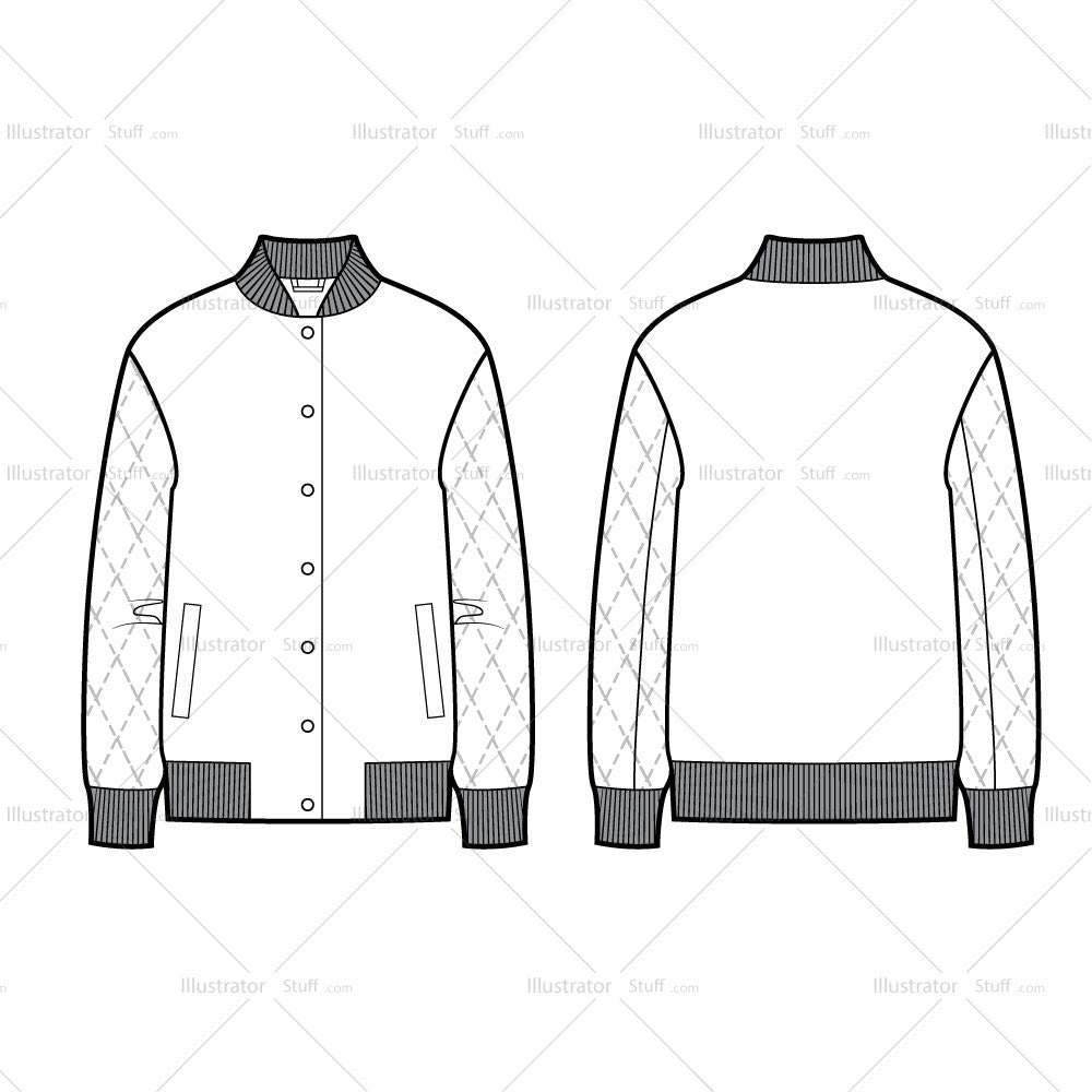Quilted Sleeves Bomber  Jacket  Flat Template  Templates  