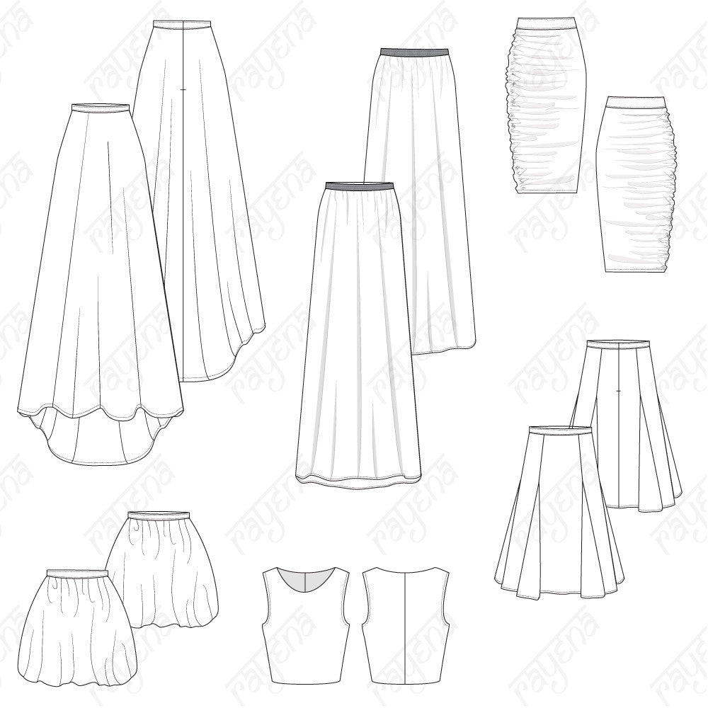 sketch skirt of pencil Flat Pack Fashion Skirts Cocktail Womenâ€™s Template