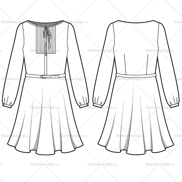 Women's Pleated Shirt Dress Fashion Flat Template – Templates for Fashion