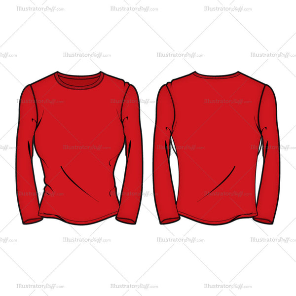 Download Women's Roundneck Long Sleeve T-shirt Fashion Flat Template - Illustrator Stuff