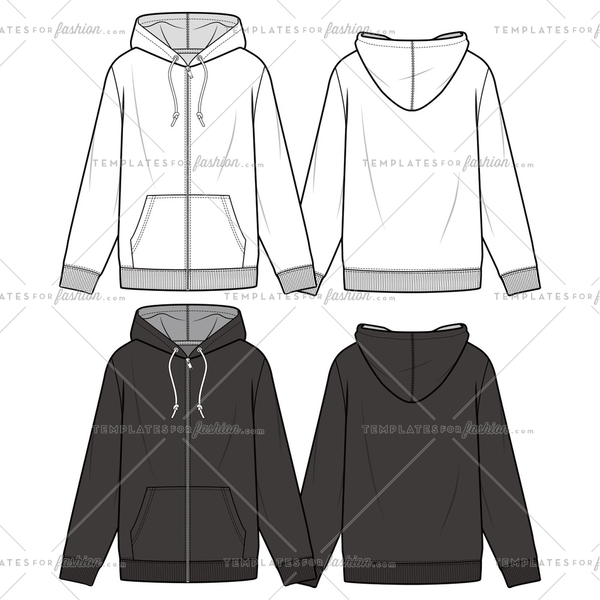 ZIP-UP HOODIE fashion flat sketch template – Templates for Fashion