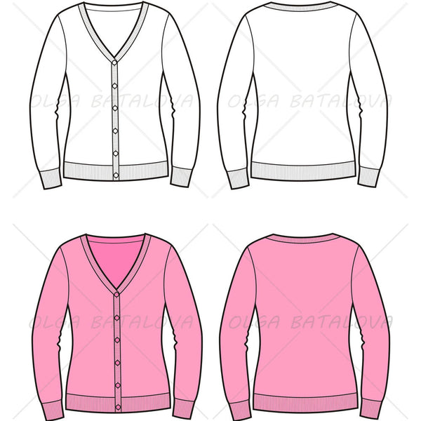 Women's Cardigan Fashion Flat Template – Templates for Fashion