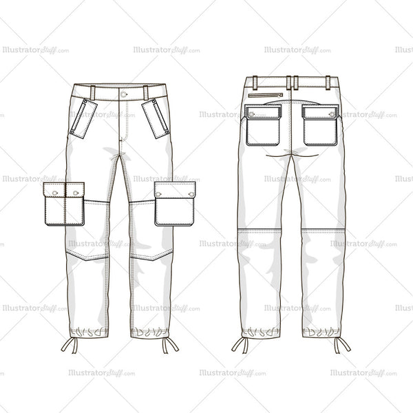 Men's Military Trousers Fashion Flat Template – Templates for Fashion