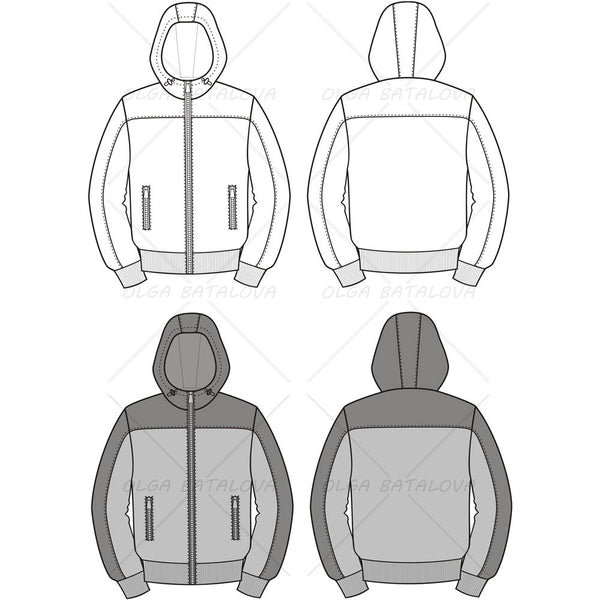 Men's Hooded Jacket Fashion Flat Template – Templates for Fashion