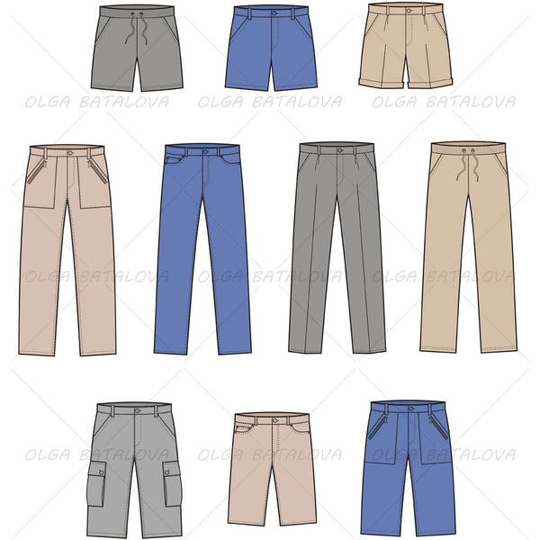 Men's Pant & Short Fashion Flat Template – Templates for Fashion