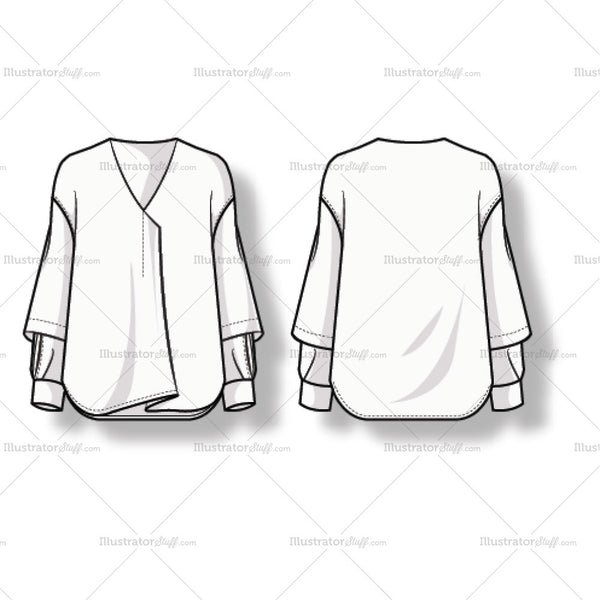 Women's Long Sleeve Blouse. V-neck Fashion Flat Template. – Templates ...