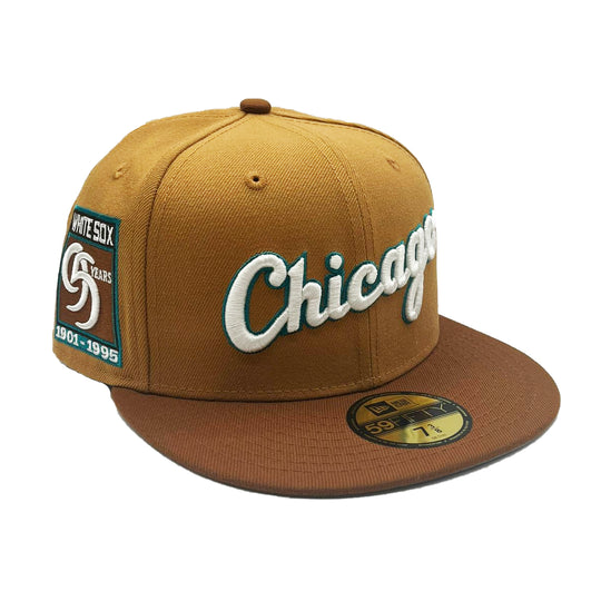 New Era Mens MLB Chicago White Sox 2005 World Series 59FIFTY Fitted Hat 70733794 Camel Burnt Wood, Pink Undervisor 7 5/8