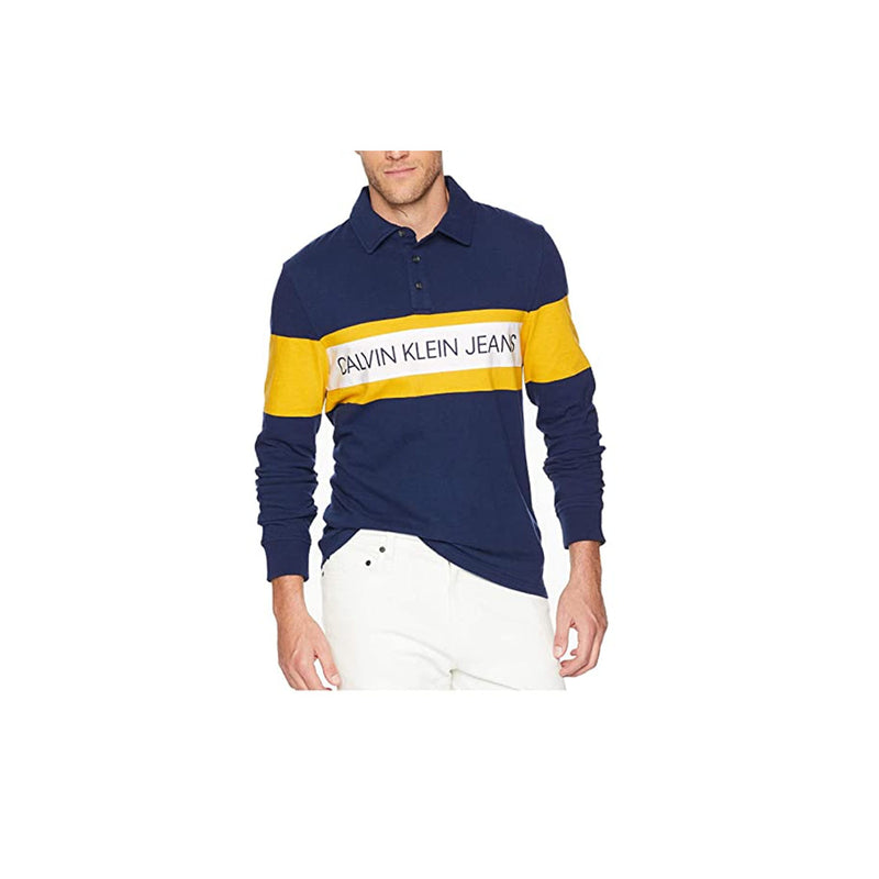 Calvin Klein Jeans Men's Long Sleeve Logo Rugby Shirt, Royal Navy | Premium NY