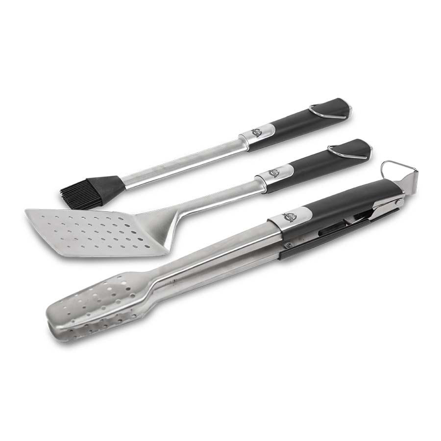 BBQ-AID 3 Piece Grill Set Accessories Tongs, Spatula & Fork Utensils Heavy