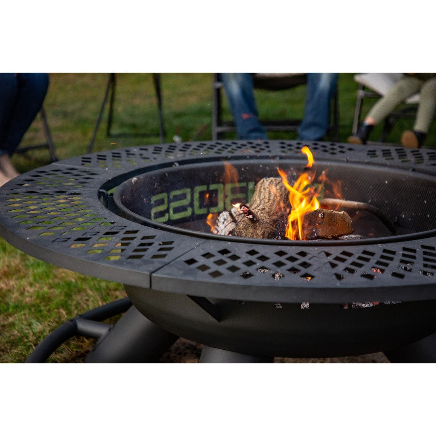 A griddle, smoker, firepit grill table combo