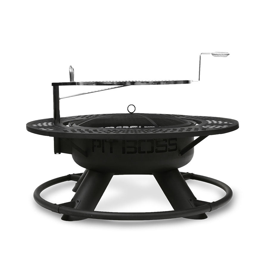 A griddle, smoker, firepit grill table combo