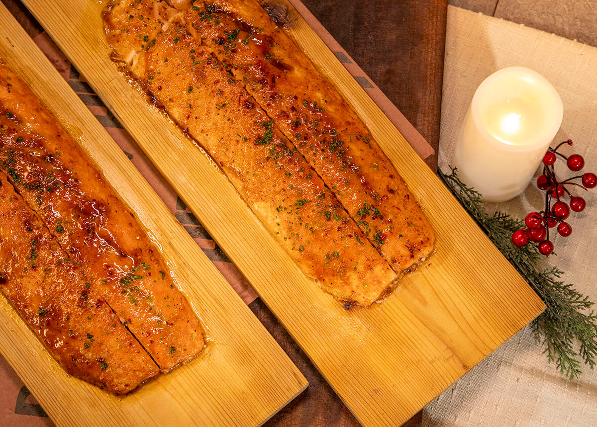 Raspberry Chipotle Glazed Cedar Plank Salmon