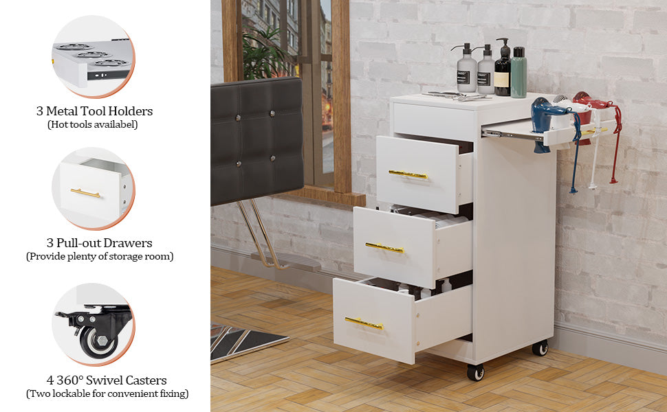 OmySalon Wooden Salon Trolley Cart Hairdresser Mobile Storage Cabinet