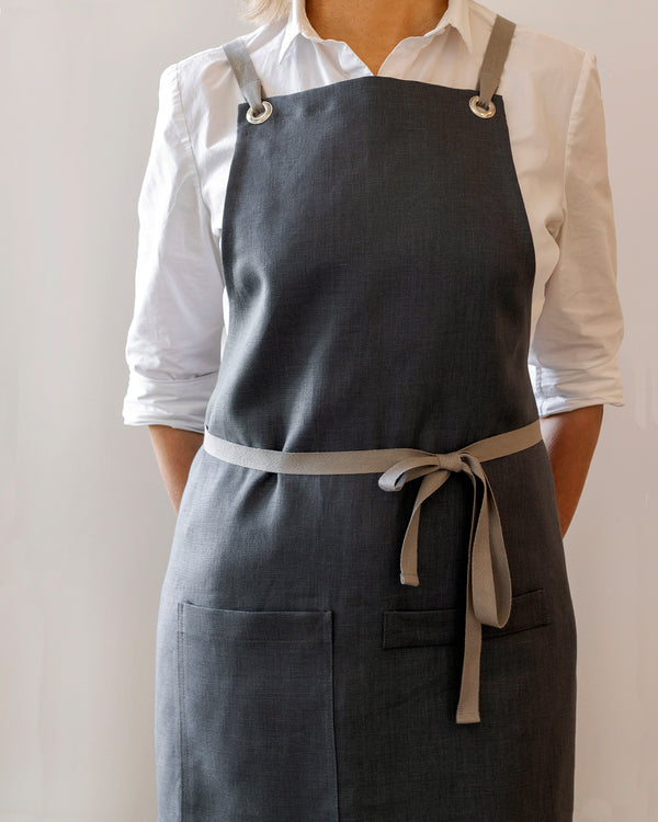 35x28 Two Pocket Front Crossback Linen Cooking Apron Gray - Saro  Lifestyle : Target