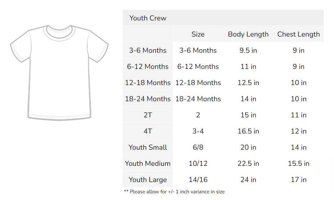 Youth Shirt Size Chart