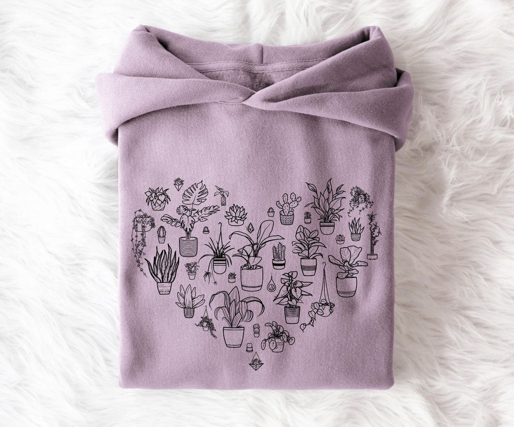 Celebrate your love of houseplants with this heart full of houseplants hoodie in purple