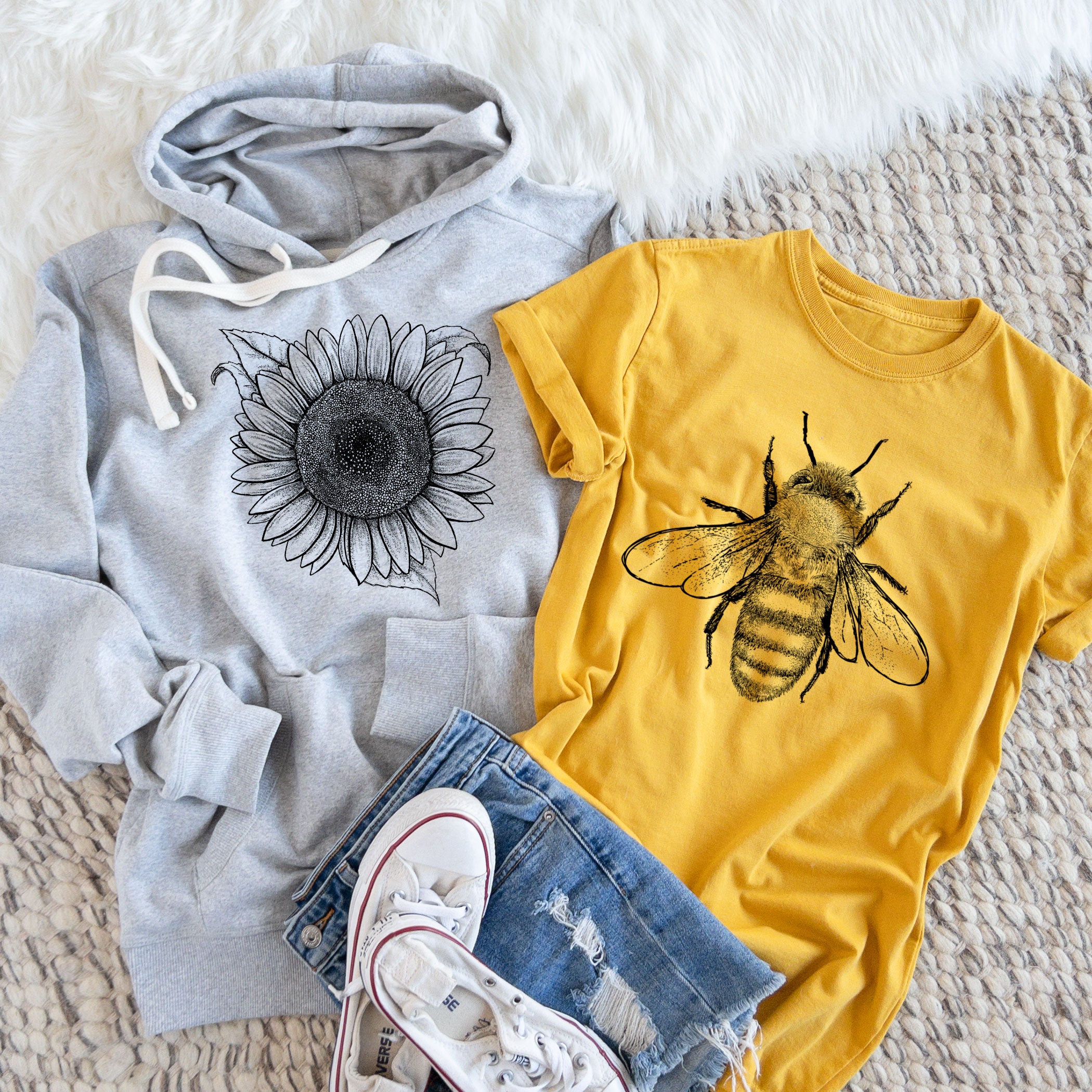 Honeybee shirt and sunflower hoodie