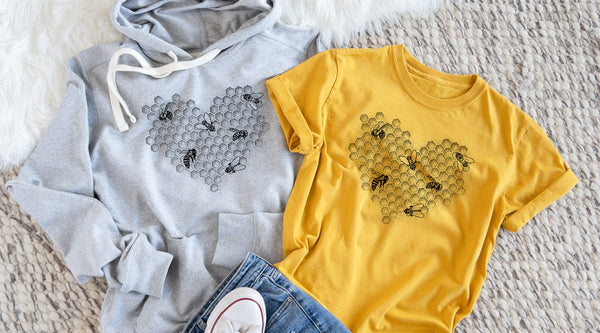 Honeycomb heart with bees shirts