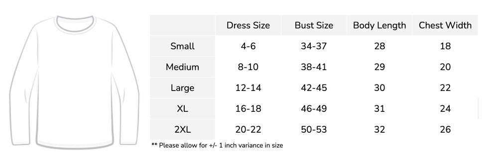 Unisex Longsleeve size chart