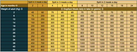 DogSpot Meals Feeding Guide Table