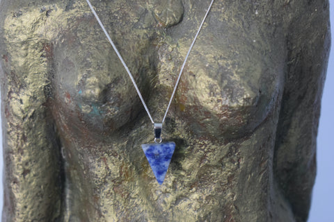 Sodalite crystal inverted triangle trinity pendant on sterling silver necklace chain