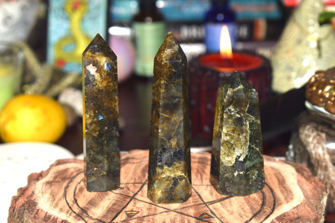 Labradorite crystal wand points