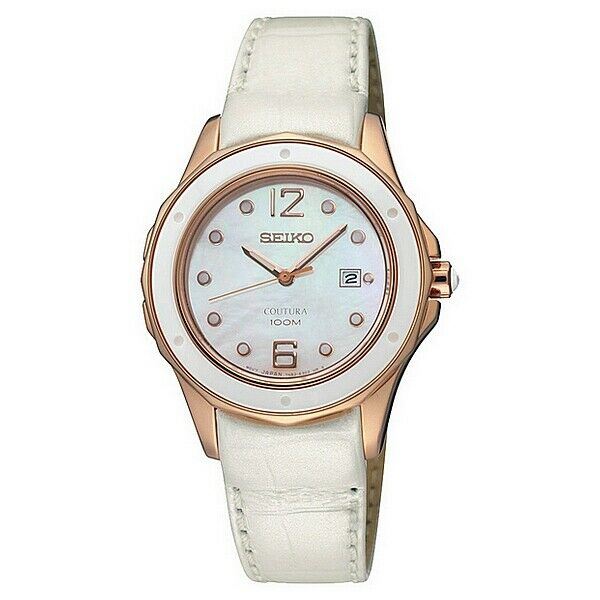 Seiko Coutura SXDE 31mm Women's Ladies Watch Steel Leather White & Ros |  Watch Sales Market