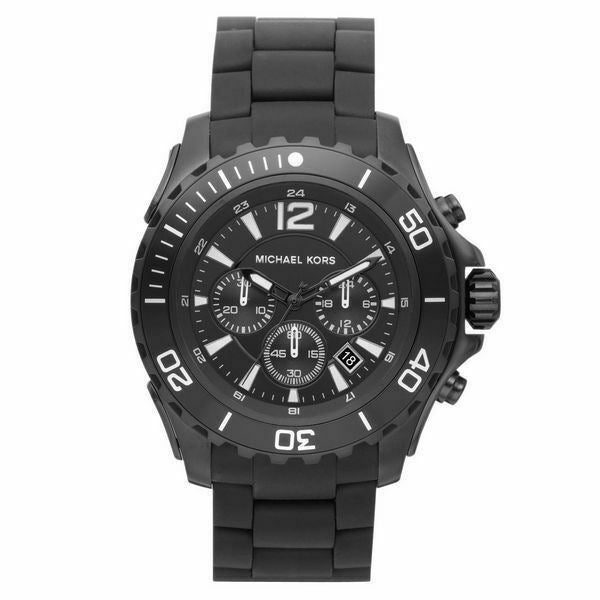Michael Kors MK8211 47mm Men's Watch Steel Silicone Bracelet Chrono Black