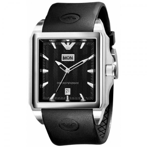 Emporio Armani AR0653 43mm Square Men's Watch Steel Rubber Black Dial |  Watch Sales Market