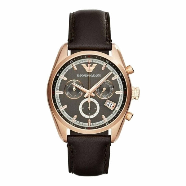 Emporio Armani AR6043 43mm Men's Watch Steel Leather Chrono Rose Gold |  Watch Sales Market