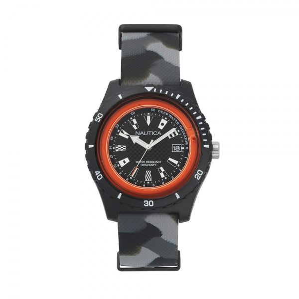 Nautica NAPSRF005 46mm Men's Watch Steel Silicone Black/Gray