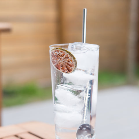 Highball cocktail on outdoor table