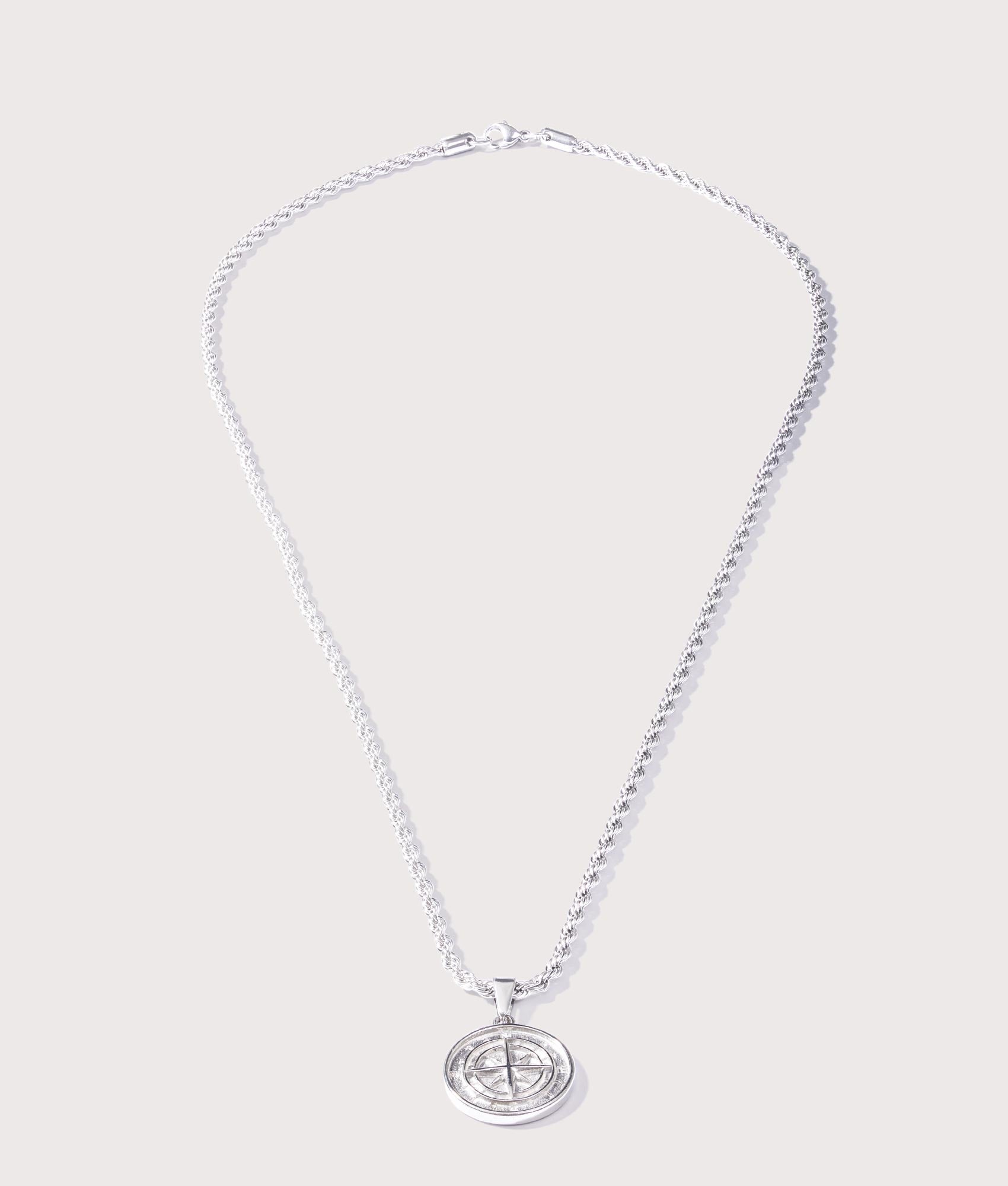 Mysterious Jeweller Mens 24" Silver Stainless Steel Compass Pendant - Colour: Silver Stainless 
