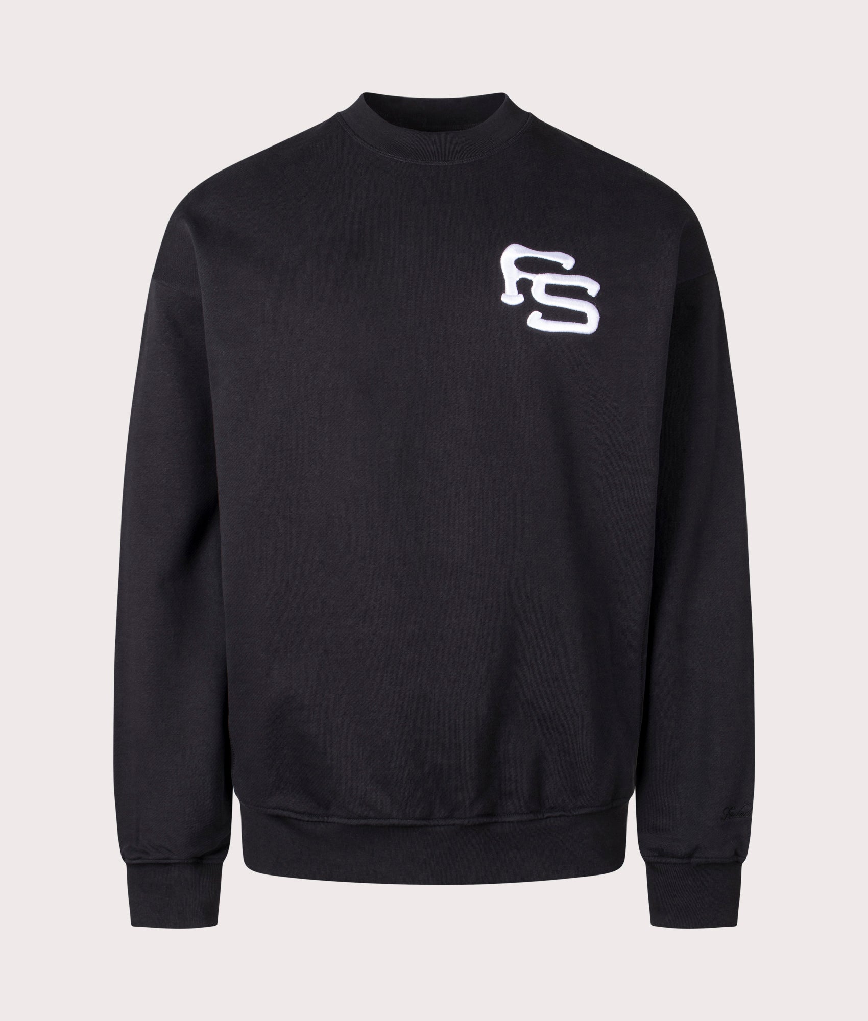 Faded Mens Embroidered Loopback Crew Sweatshirt - Colour: Black - Size: Large