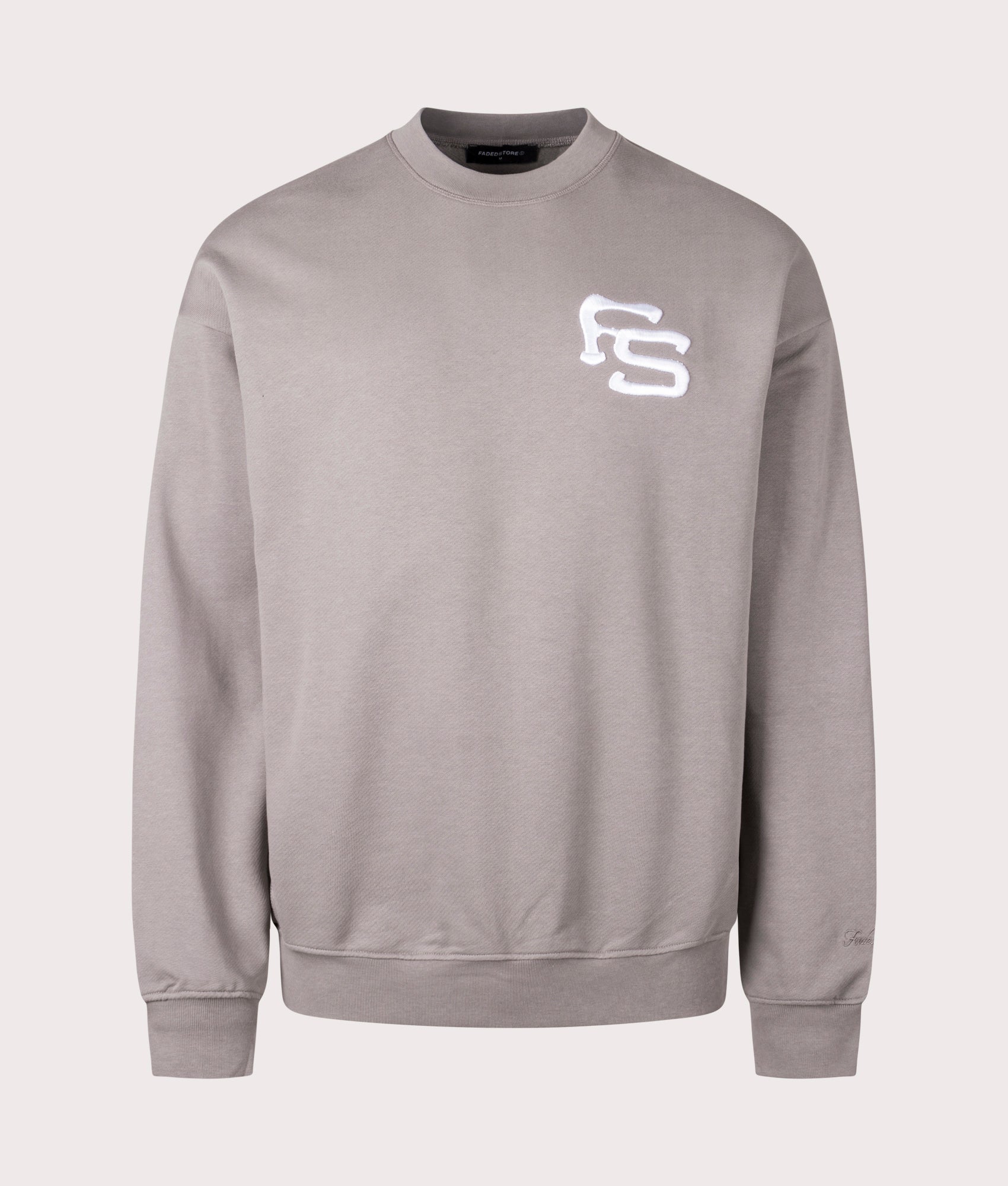 Faded Mens Embroidered Loopback Crew Sweatshirt - Colour: Ash - Size: Small