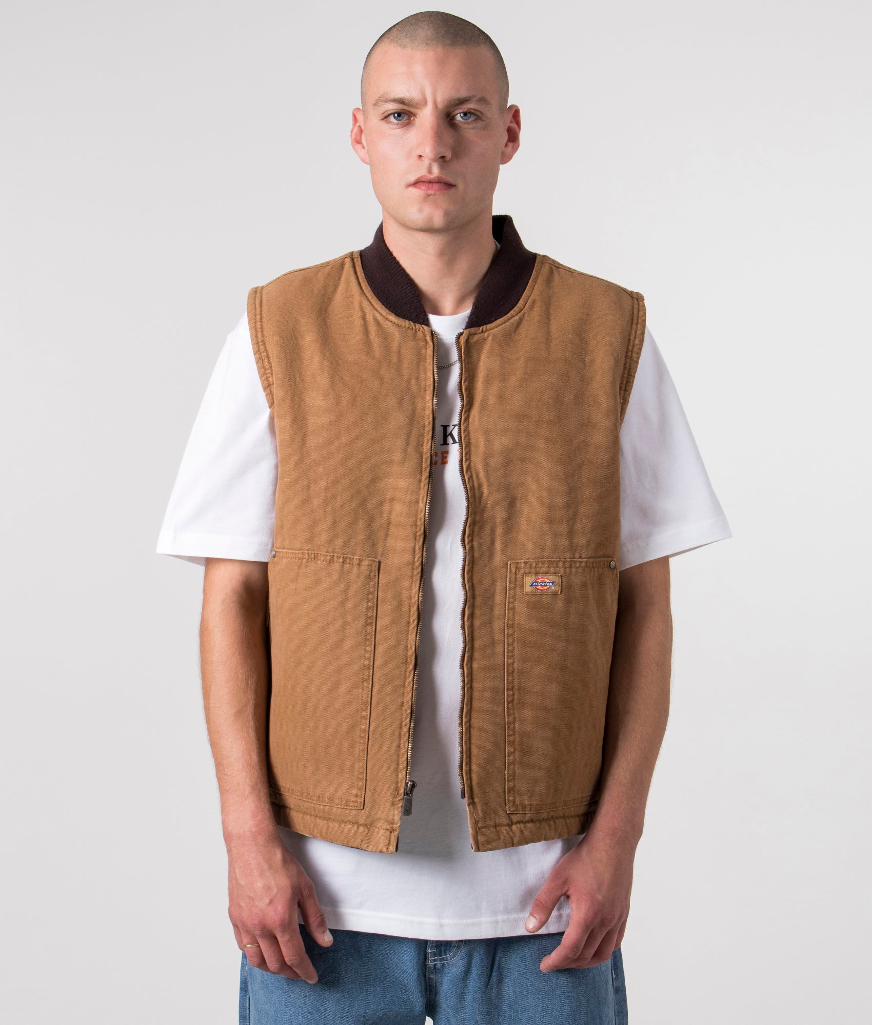 Dickies Mens Relaxed Fit Dickies Duck Canvas Gilet - Colour: C411 Stone Washed Brown Duck - Size: La