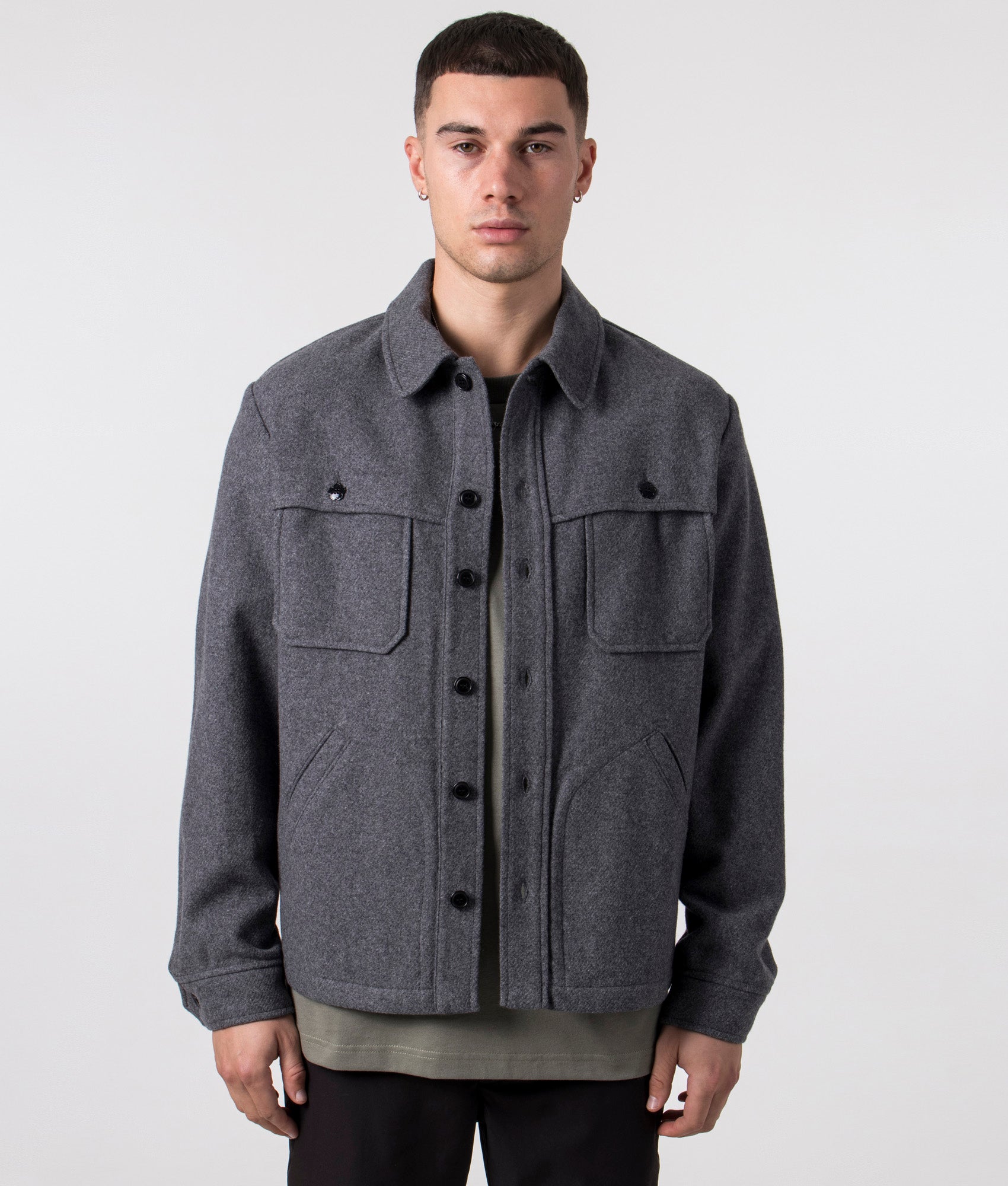 KENZO Mens Relaxed Fit Smart Wool Overshirt - Colour: 97 Stone Grey - Size: XL