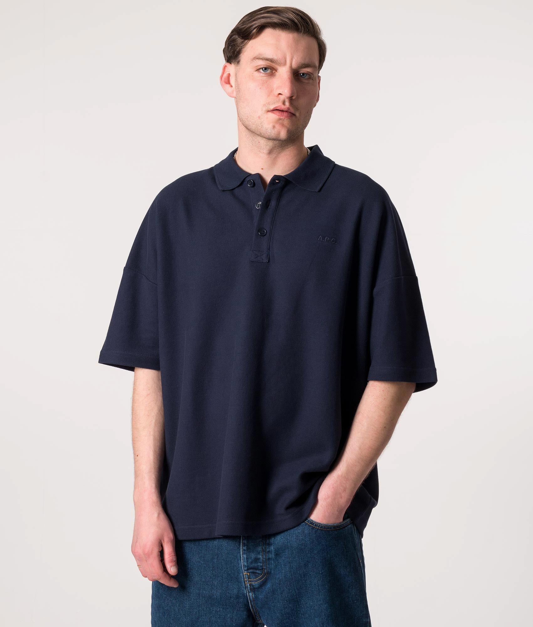A.P.C. Mens Relaxed Fit Antoine Polo Shirt - Colour: IAJ Marine - Size: XL