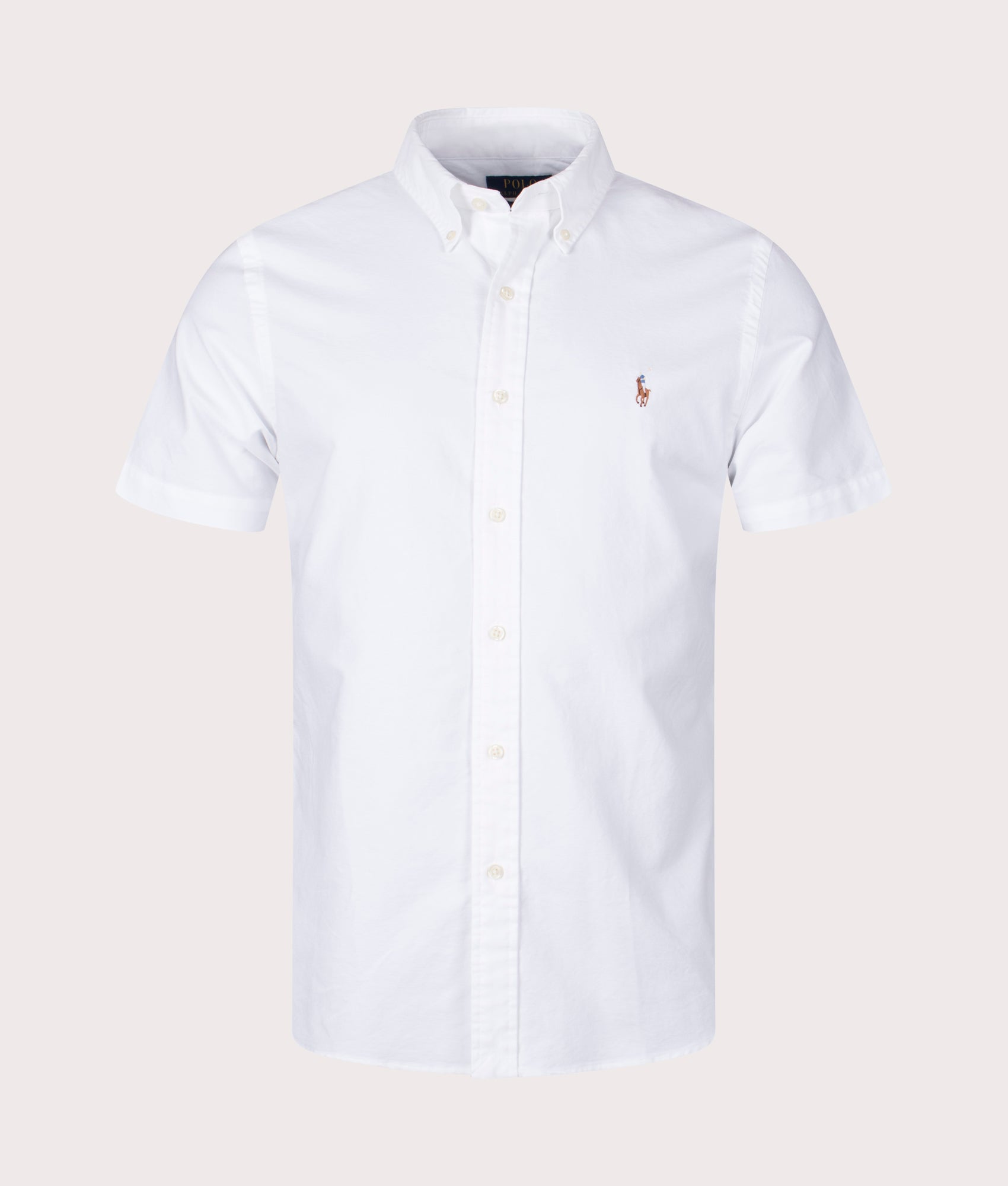 Polo Ralph Lauren Mens Custom Fit Short Sleeve Lightweight Oxford Shirt - Colour: 002 White - Size: 