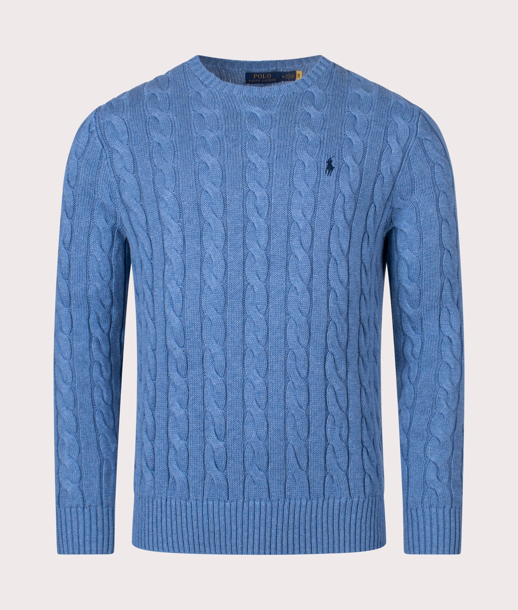 Polo Ralph Lauren Mens Cable Knit Cotton Jumper - Colour: 051 Sky Blue Heather - Size: XL