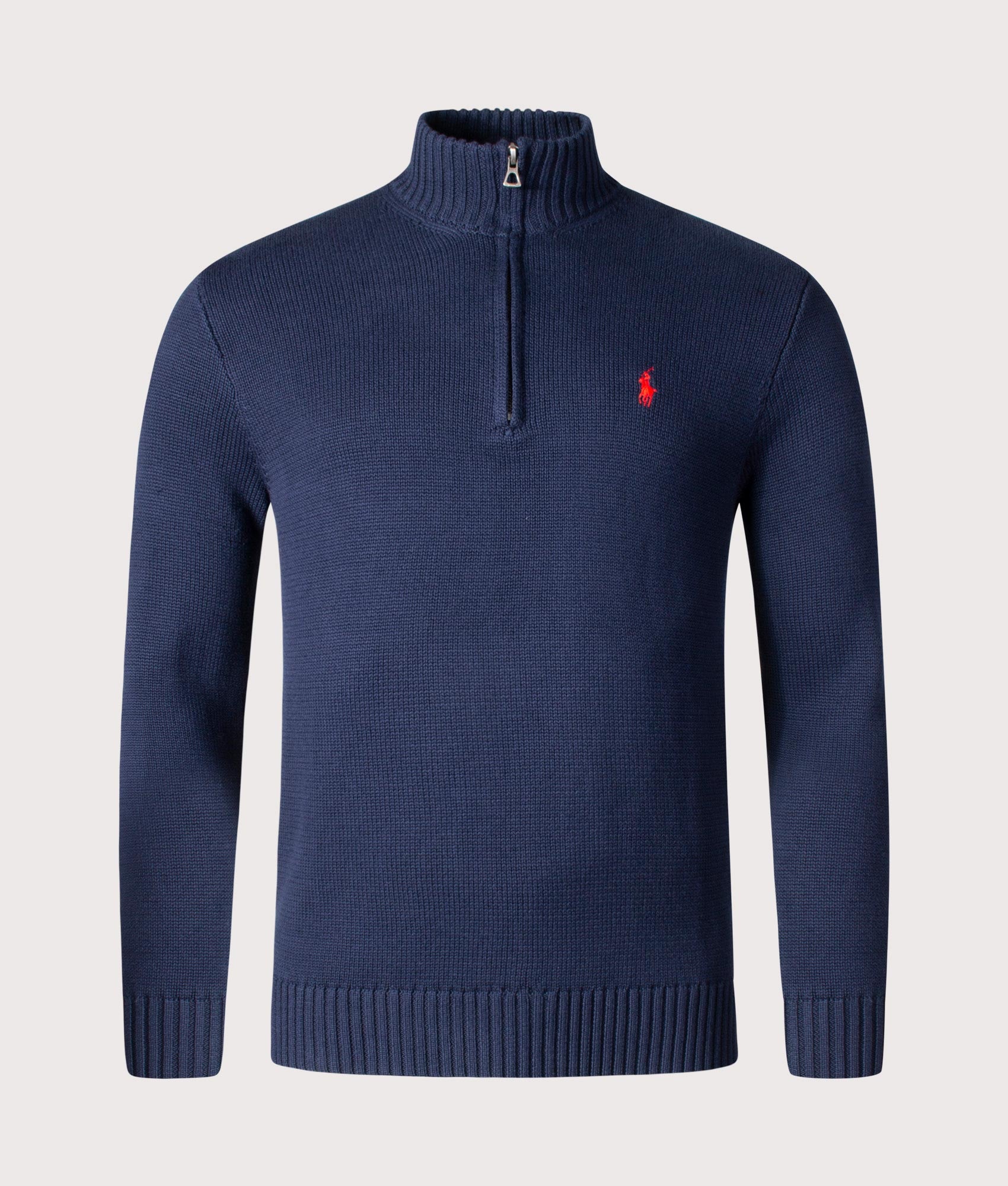 Polo Ralph Lauren Mens Mesh-Knit Cotton Quarter Zip Pullover - Colour: 002 Hunter Navy - Size: Large