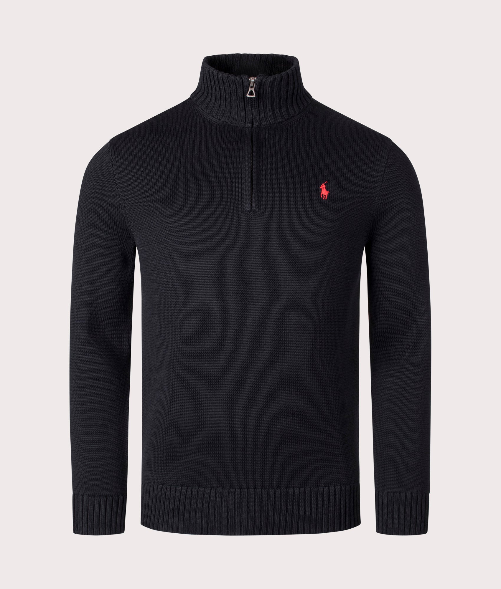 Polo Ralph Lauren Mens Mesh-Knit Cotton Quarter Zip Pullover - Colour: 003 Polo Black - Size: Large