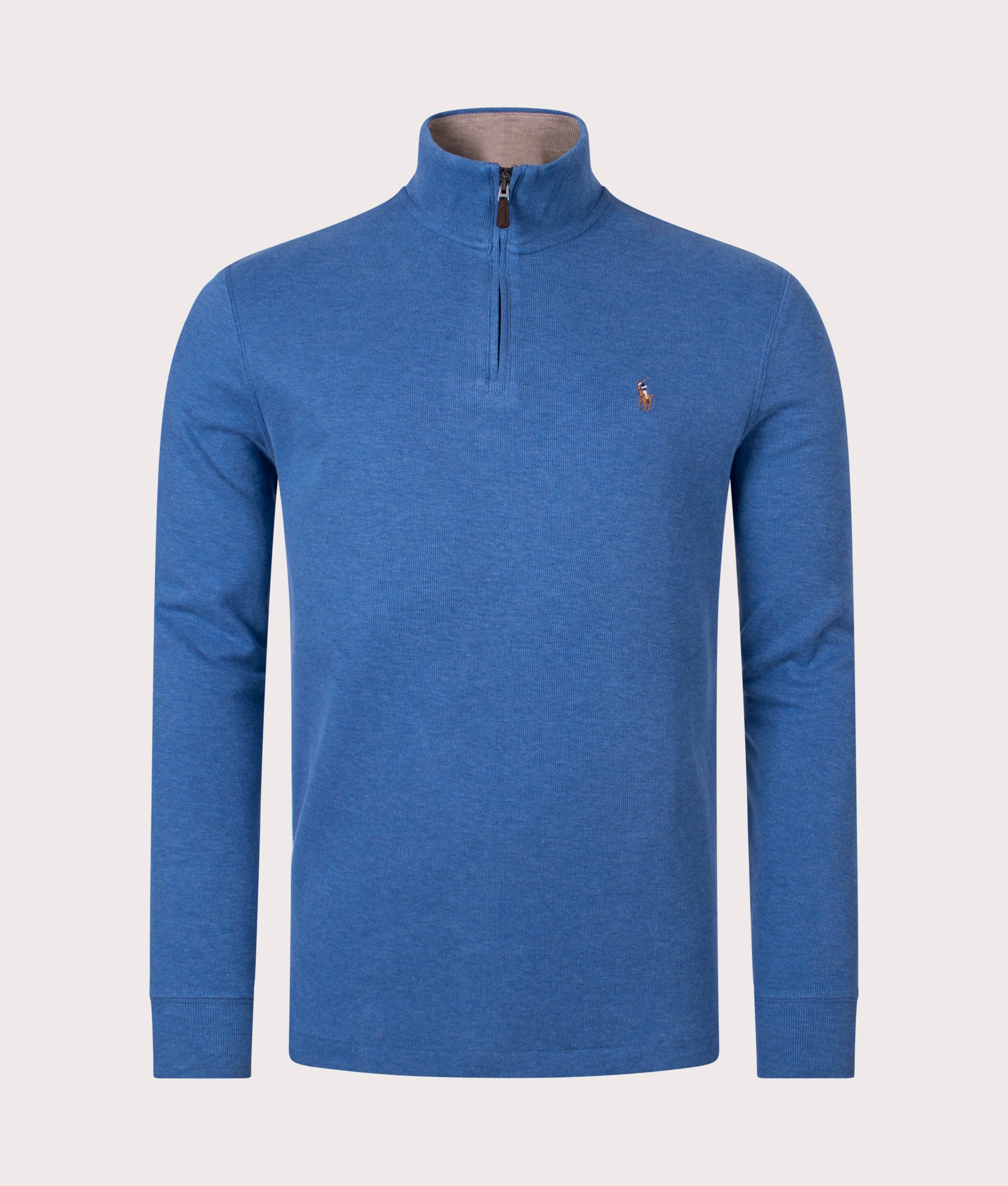 Polo Ralph Lauren Mens Quarter Zip Estate Rib Knit - Colour: 012 Fog Blue HTR/Adirondak HTR INT - Si