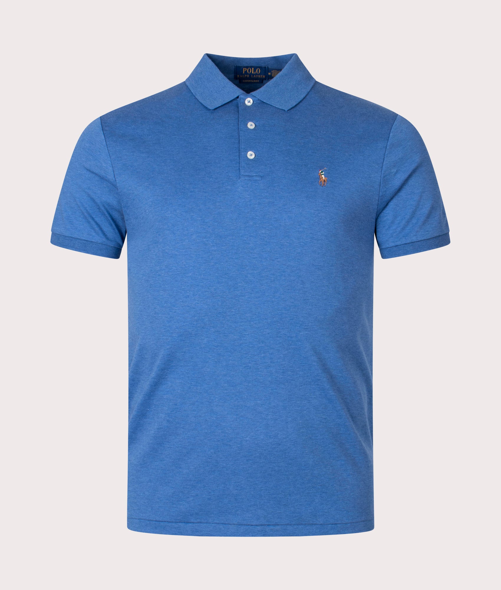 Polo Ralph Lauren Mens Custom Slim Fit Soft Cotton Polo Shirt - Colour: 139 Fog Blue Heather - Size: