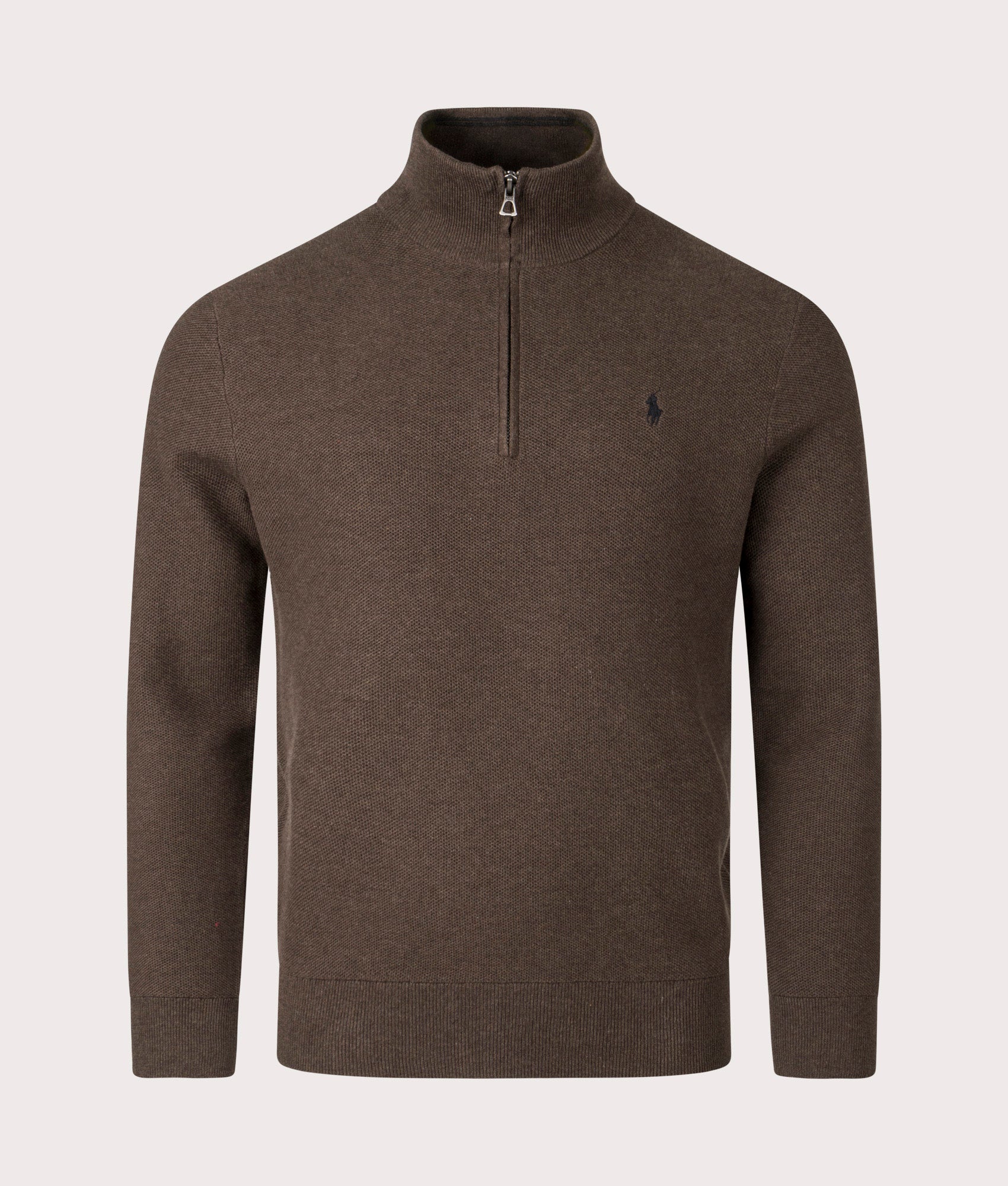 Polo Ralph Lauren Mens Quarter Zip Contrast Logo Knit Jumper - Colour: 504 Spa Brown Heather - Size: