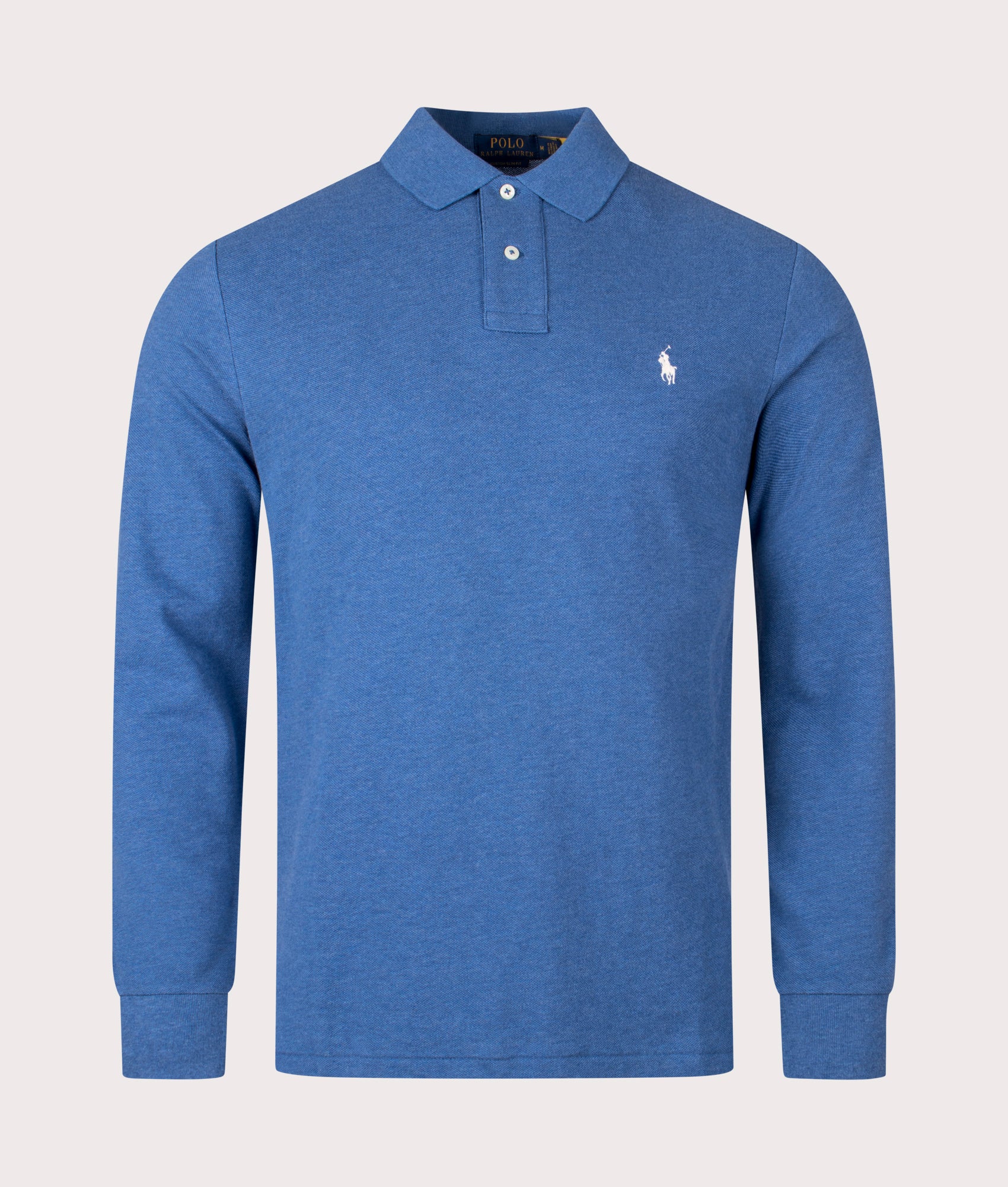 Polo Ralph Lauren Mens Custom Slim Fit Long Sleeve Polo Shirt - Colour: 112 Fog Blue Heather - Size: