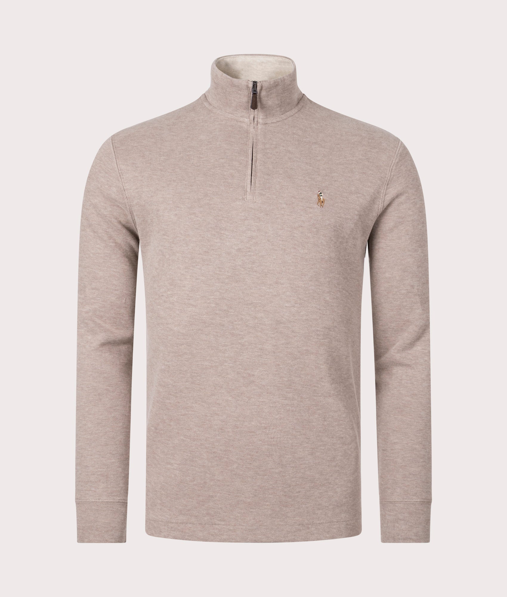 Polo Ralph Lauren Mens Quarter Zip Estate Rib Knit - Colour: 011 Adirondack HTR/EX Dune Heather INT 