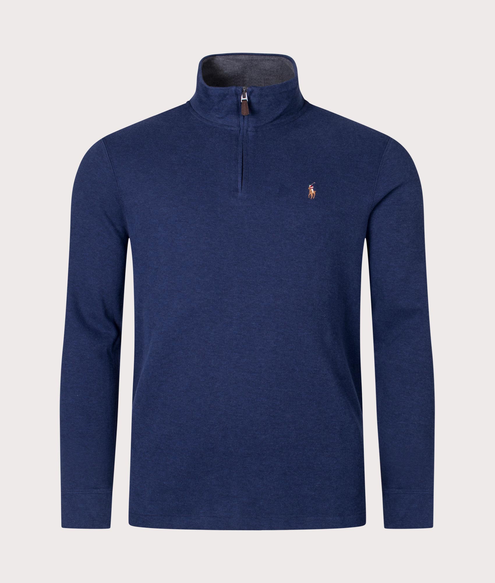 Polo Ralph Lauren Mens Quarter Zip Estate Rib Knit - Colour: 008 Spring Navy Heather/Barcly Heather 