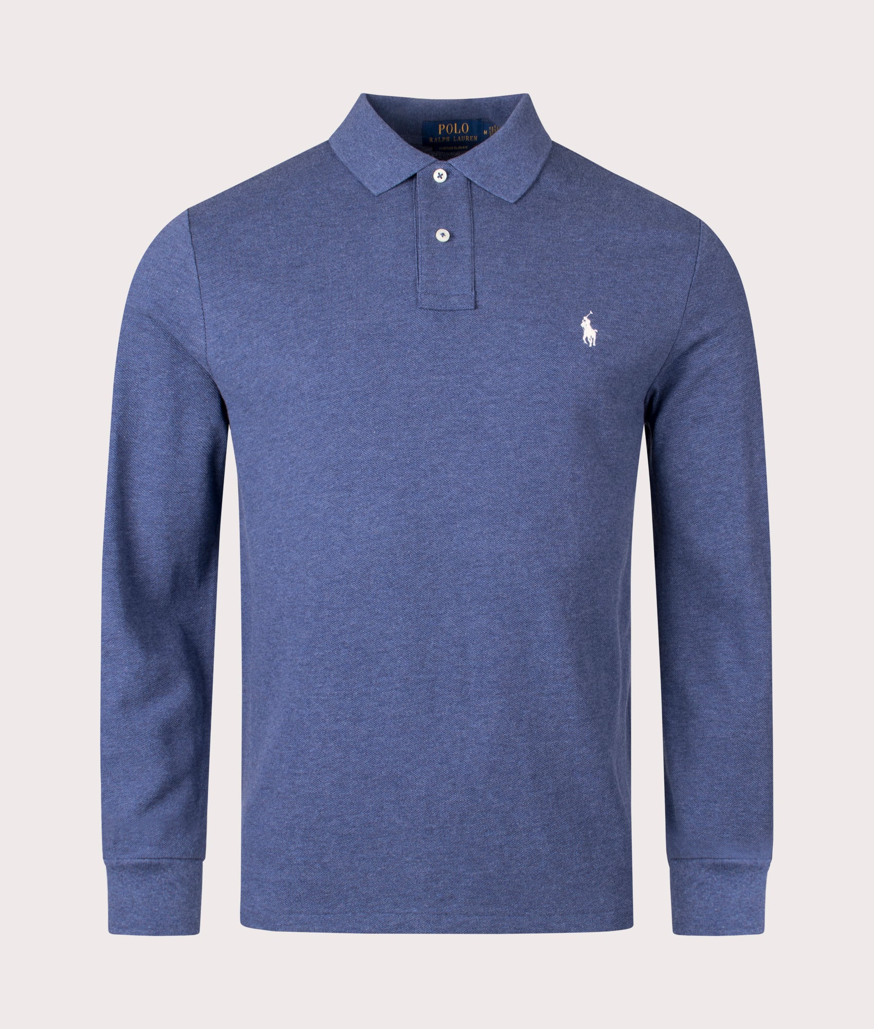 Polo Ralph Lauren Mens Custom Slim Fit Long Sleeve Polo Shirt - Colour: 113 Isle Heather - Size: Lar